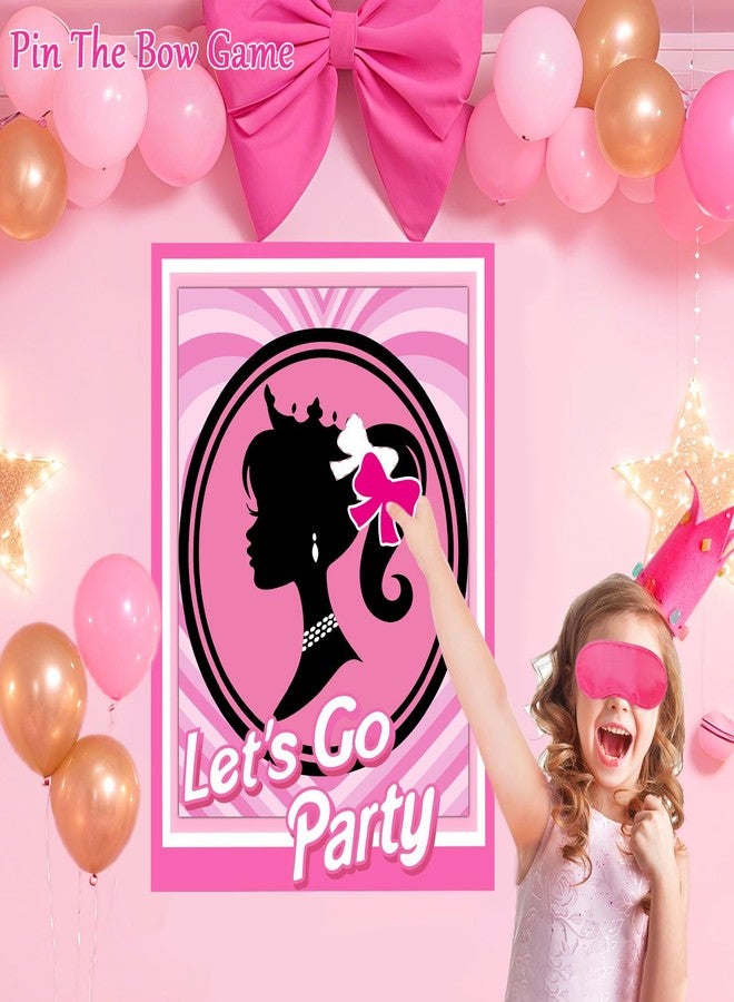 Kooterfun Pink Girl Party Game Decoration Supplies, Cute Princess Pin The Bow on The Head Party Games, Large Poster with 24Pcs Bow Stickers Favors for Kids Girls Birthday Party - Image 2